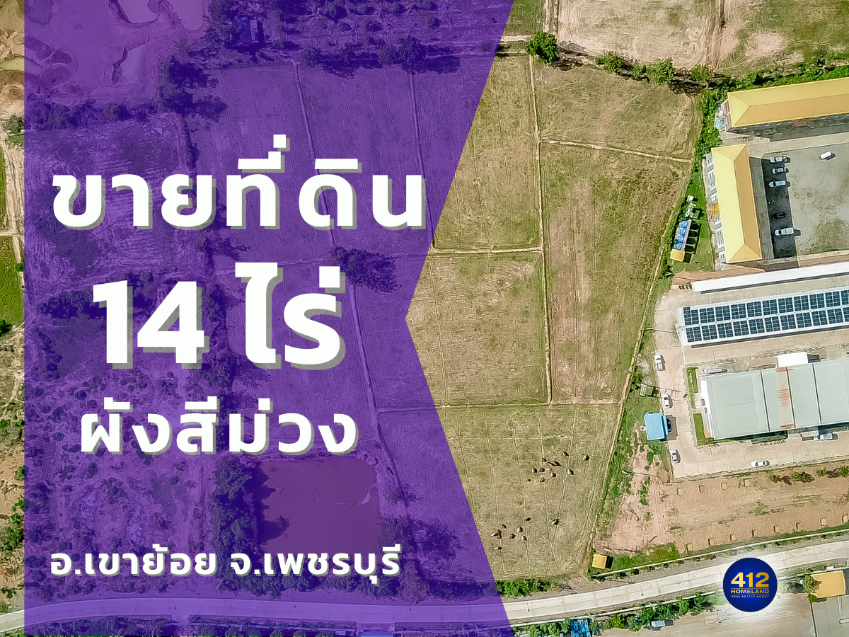 ขายที่ดิน 14 ไร่ ผังม่วง ติดถนน ไปมาสะดวด ใกล้กรุงเทพ เขาย้อย เพชรบุรี