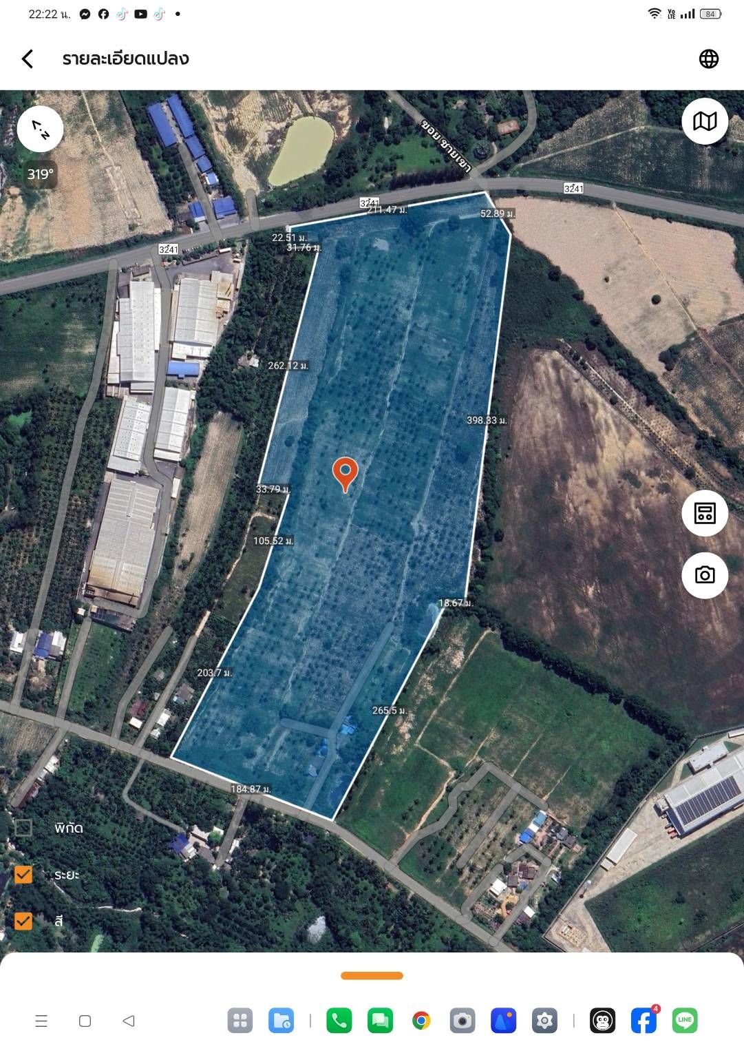 ต้องการที่ดินชลสีม่วงลาย แปลงใหญ่ 82 ไร่ ติดถนน2ด้าน ไฟฟ้าประปาครบ