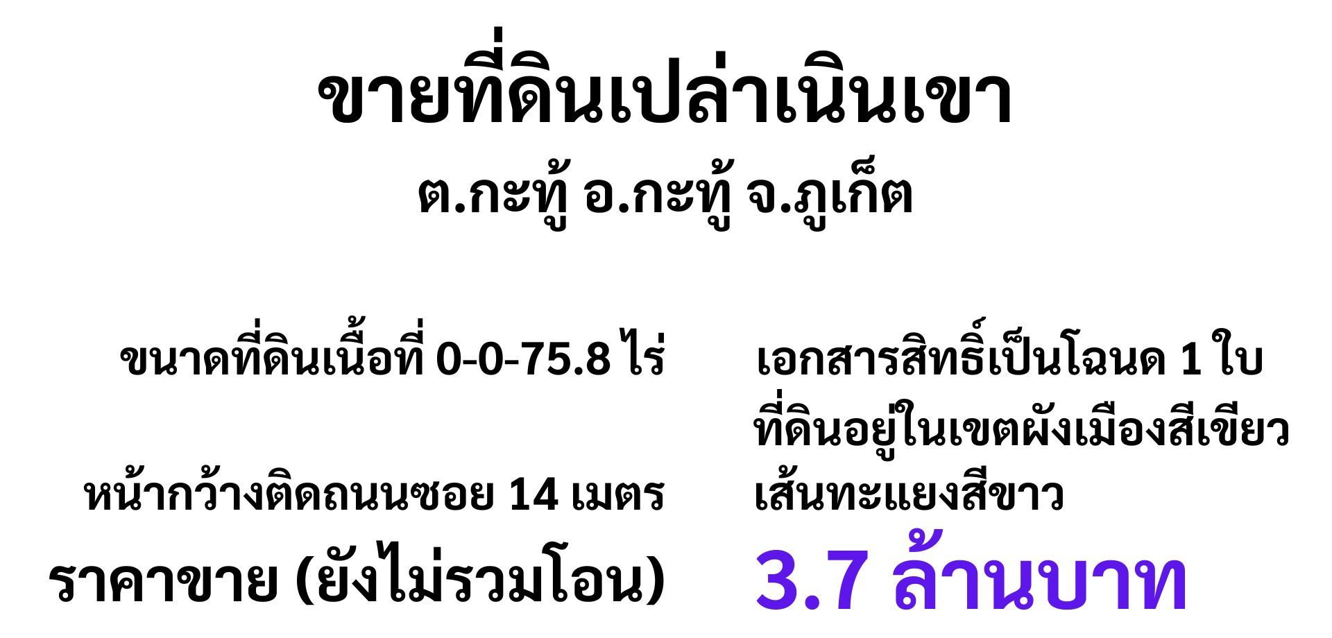 ขายที่ดิน กะทู้  เนื้อที่ 75.8 ตารางวา เนินเขา วิวเขา บรรยากาศร่มรื่น เงียบสงบ