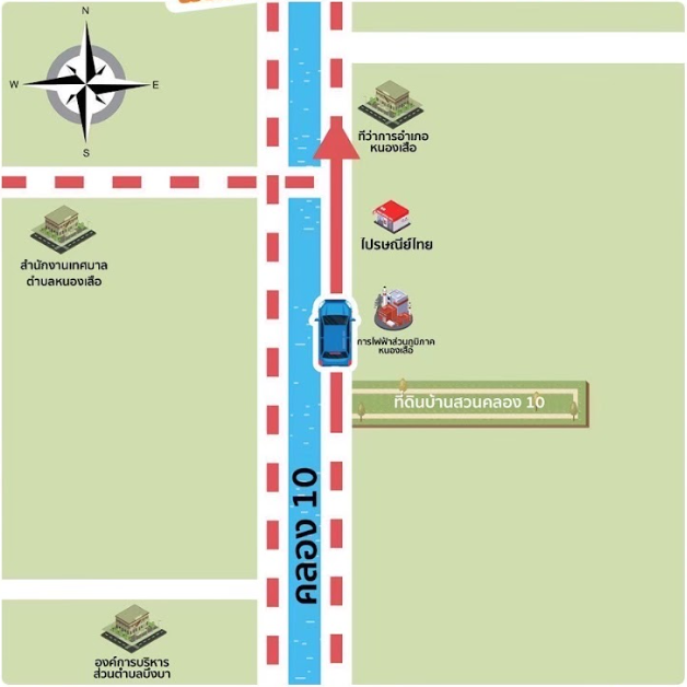 ขายที่ดินปทุมธานี หนองเสือ ที่ดินเปล่าแบ่งขายจากในโครงการ บ้านสวนคลอง 10 กม5.5