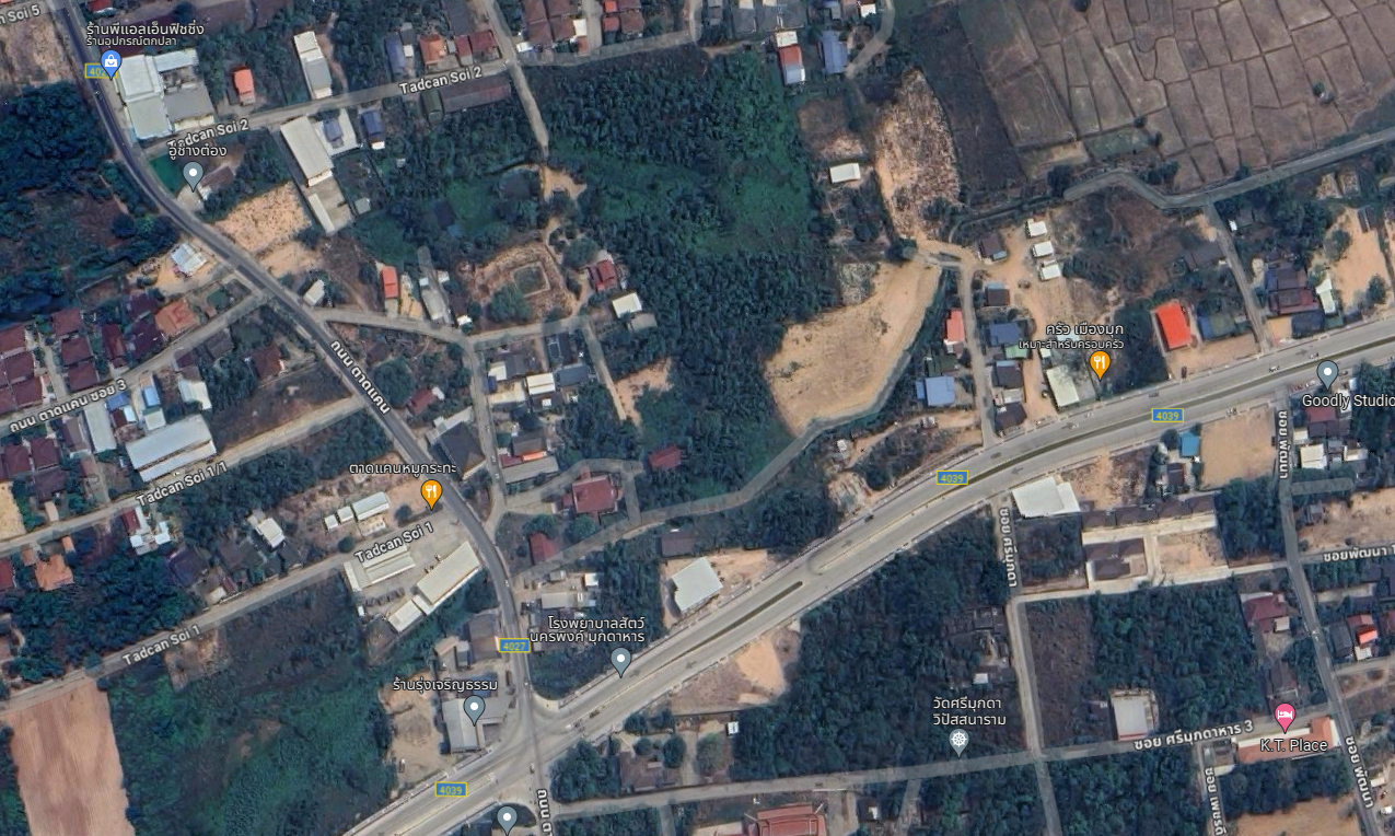 ขายที่ดินเมืองมุกดาหาร ใกล้ถนน4เลน ในเขตชุมชน ติดโบถส์คริสต์
