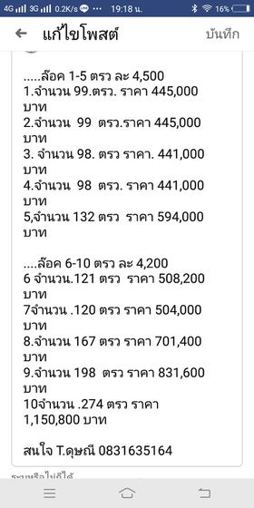 ที่ิดินแบ่งขาย มีหลายราคาเริมต้น ตร.วละ 4200