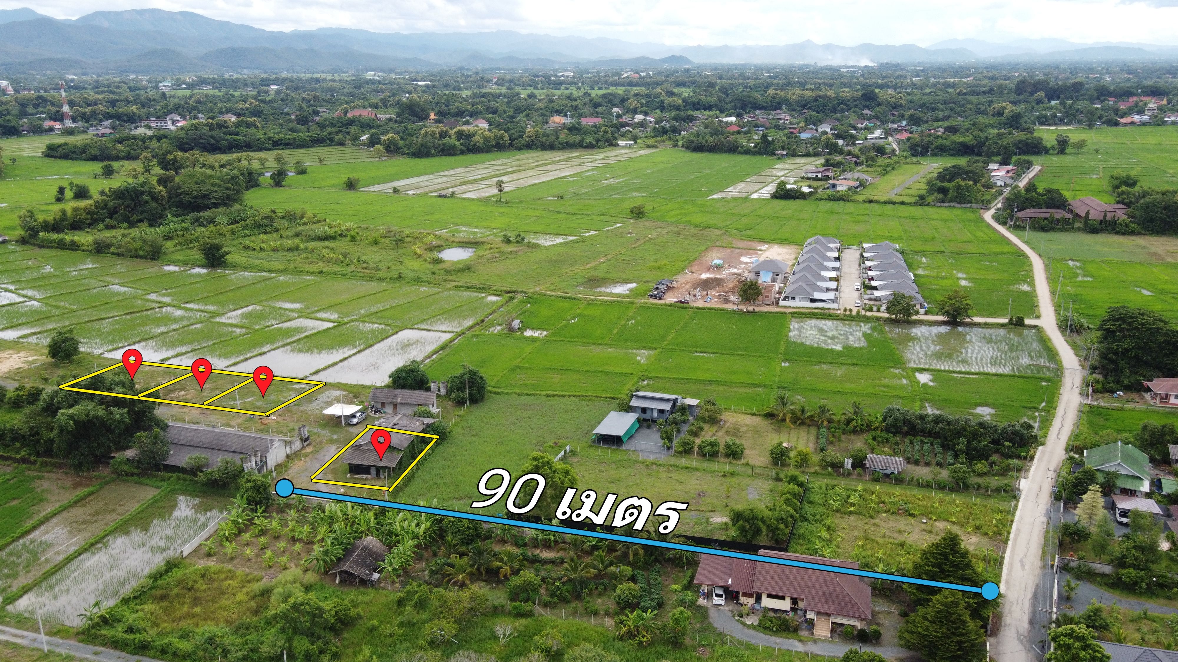 ขายที่ดิน 100 - 112 ตร.ว. จำนวน 4 แปลง (ถมแล้ว วิวดอยและทุ่งนา บ้านสันโค้ง)