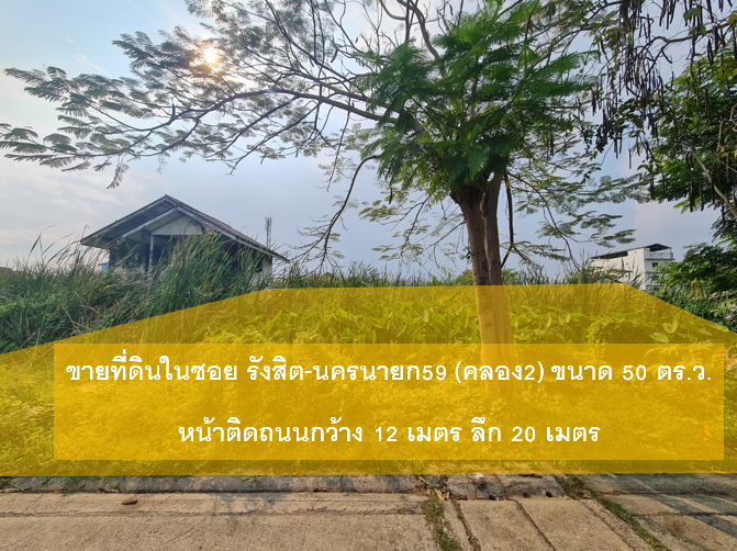 ขายด่วน!!! ที่ดินเปล่า 50 ตร.ว. ใกล้ฟิวเจอร์พาร์ครังสิต ซอยรังสิต-นครนายก 59