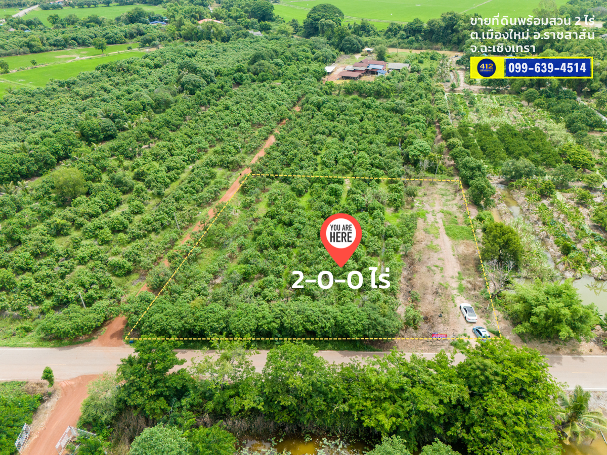 ขายที่ดิน 2 ไร่พร้อมสวน บรรยากาศดี น้ำ-ไฟพร้อม ต.เมืองใหม่ อ.ราชสาส์น จ.ฉะเชิงเทรา 