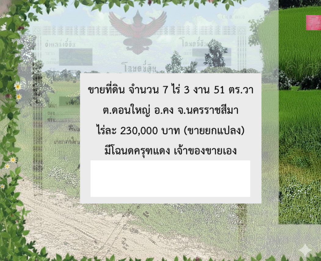ขายที่ดินนครราชสีมา คง ที่ดินเปล่า
