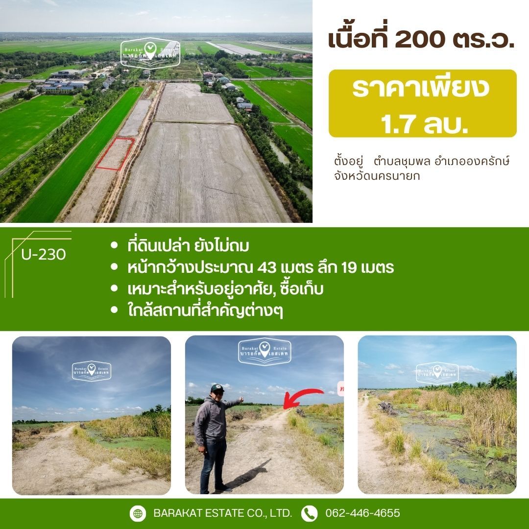 ที่สวยๆ 200 ตร.ว.  ราเพียง ตรว. ละ 8,500 บาททำเลดี ใกล้ร้านค้า ตลาด แหล่งชุมชนไม่แออัด
