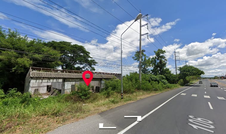 ต้องการขายที่ดินติดถนน106 ตรงข้ามโรงพยาบาลบ้านโฮ่ง ใกล้แหล่งชุมชน. หน้ากว้าง42.42เมตร