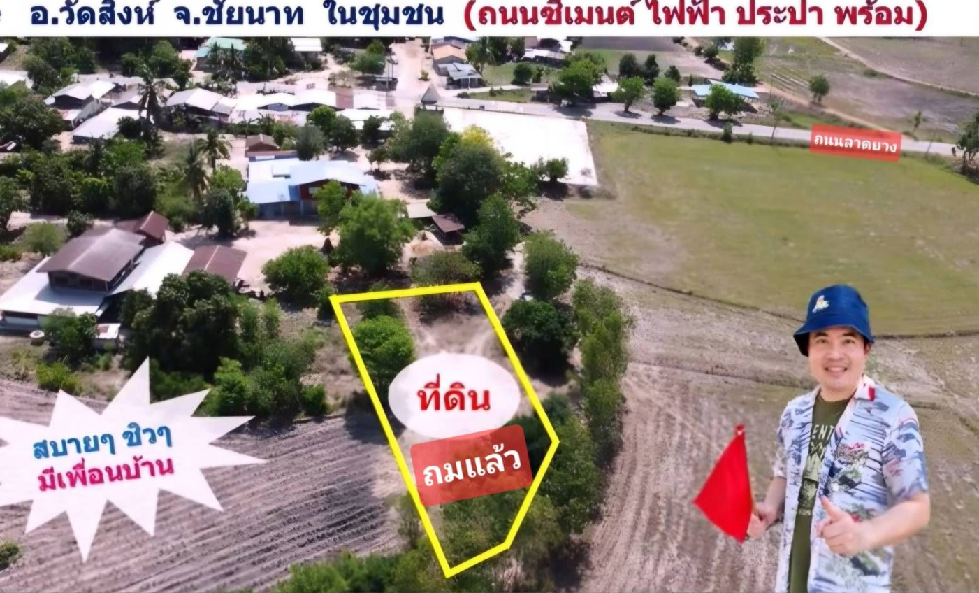 ขายที่ดินชัยนาท อำเภอวัดสิงห์ ที่ดินเปล่า 200 ตารางวา ถมแล้ว สาธารณูปโภคพร้อม ใกล้ชุมชน